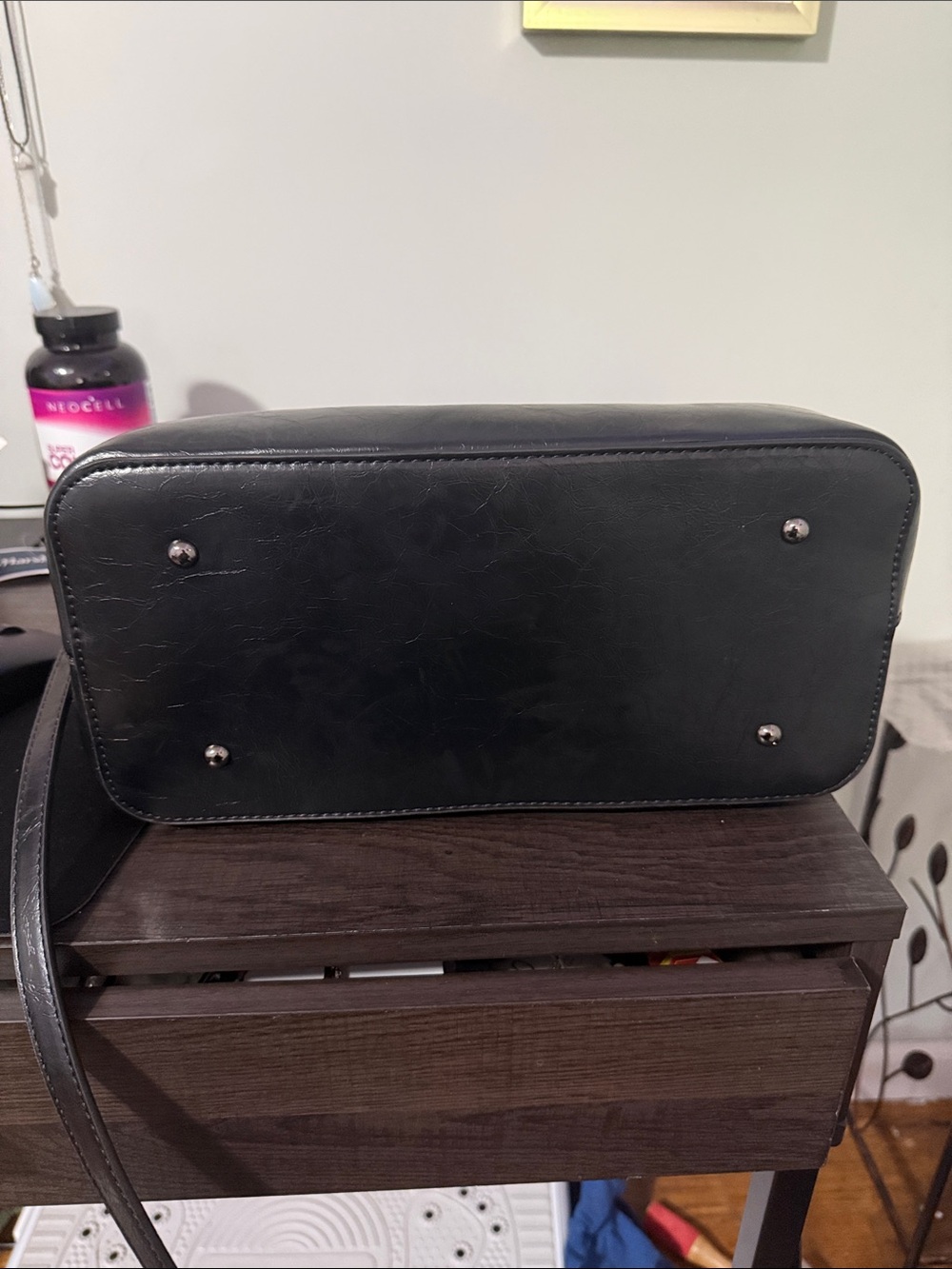 Steve Madden Black Satchel with Gold Padlock Charm ✨distressed leather look✨ - Picture 2 of 4
